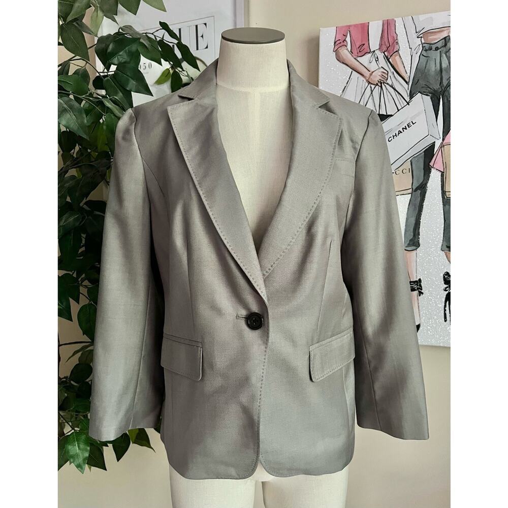 Banana Republic Womens Vintage Y2K Silk Wool Knit Gray Career Work Blazer Sz 8
